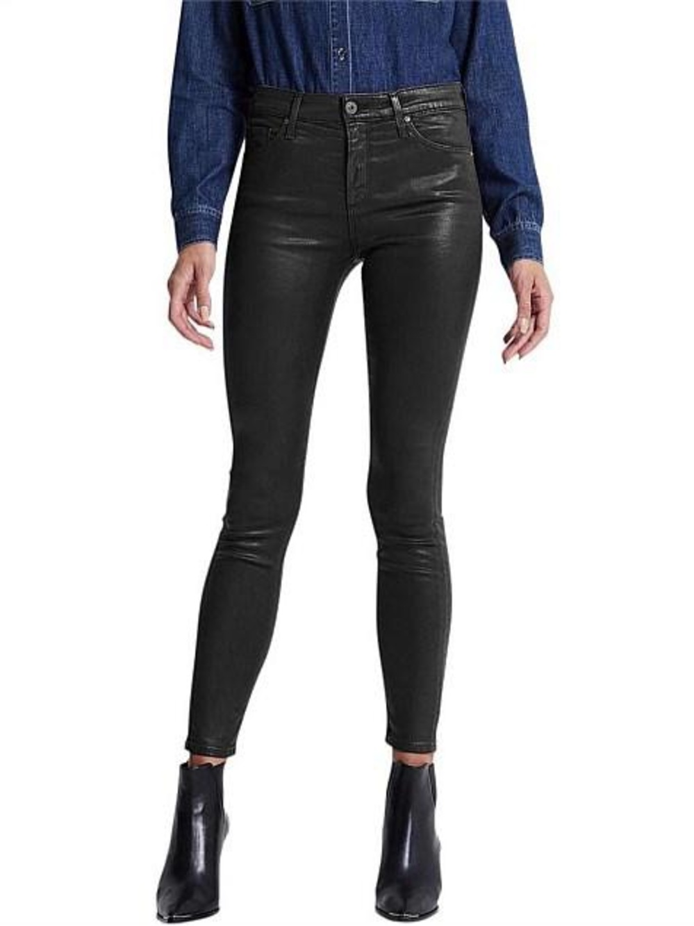 AG Farrah Skinny Ankle Leatherette Super Black Coated Jeans NWOT